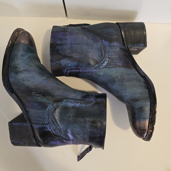 HANDCRAFTED Upcycled Leather Ankle Boots HANDPAINTED Steampunk Booties Size 7 - Picture 12 of 17